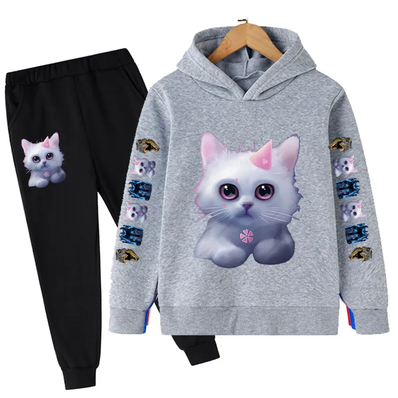 New cat children's clothing fashion girl's clothing autumn baby girl clothes cat suit cotton hoodie suit casual sportswear kid hoodie for sale