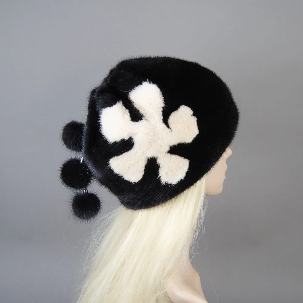 Autumn Winter Hat For Girls Women With Warm Luxury Natural Mink Fur Hat Lady Elegant Stylish Design Knitted Bonnets Beanie Cap