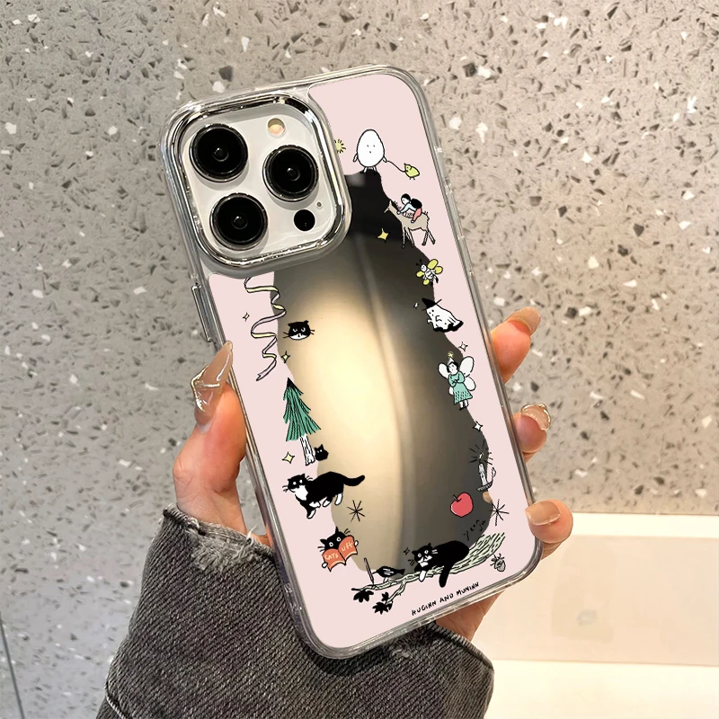 Floral Design Shockproof Makeup Mirror Phone Case - Soft TPU Silicone Cover