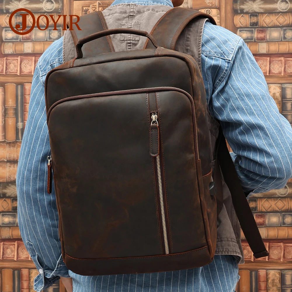 JOYIR-mochila de piel auténtica para hombre, morral para ordenador
