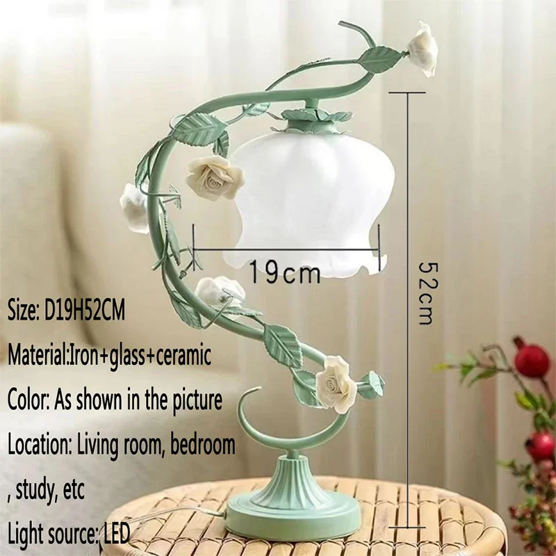 RONIN French Table Lamp American Living Room Bedroom Villa European Romantic Pastoral Creative Bedhead Desk Light