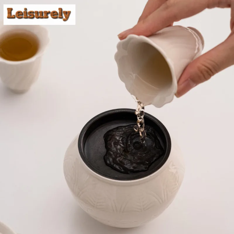 280ml Retro Grass Wood Ash Jianshui Washing Cup Bowl Water Washing Slag Tank Tea Residue Bucket Household Chaxi Teaware Craft