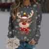 Cotton Christmas Pullover Womens & Girls Xmas Pattern Snowflakes & Reindeer Heads Full Printed Long Sleeve New Year Sweatshirt 3