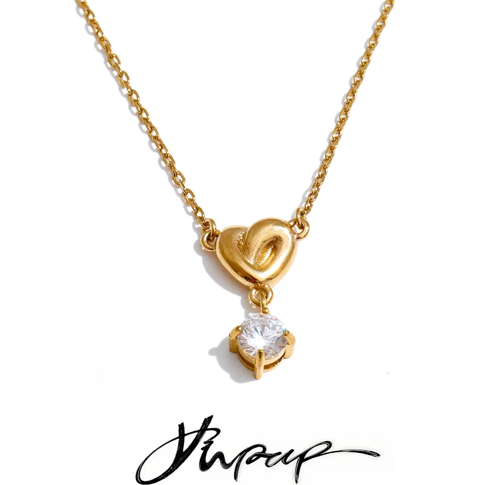 Yhpup Stainless Steel Zirconia Heart Pendant Necklace