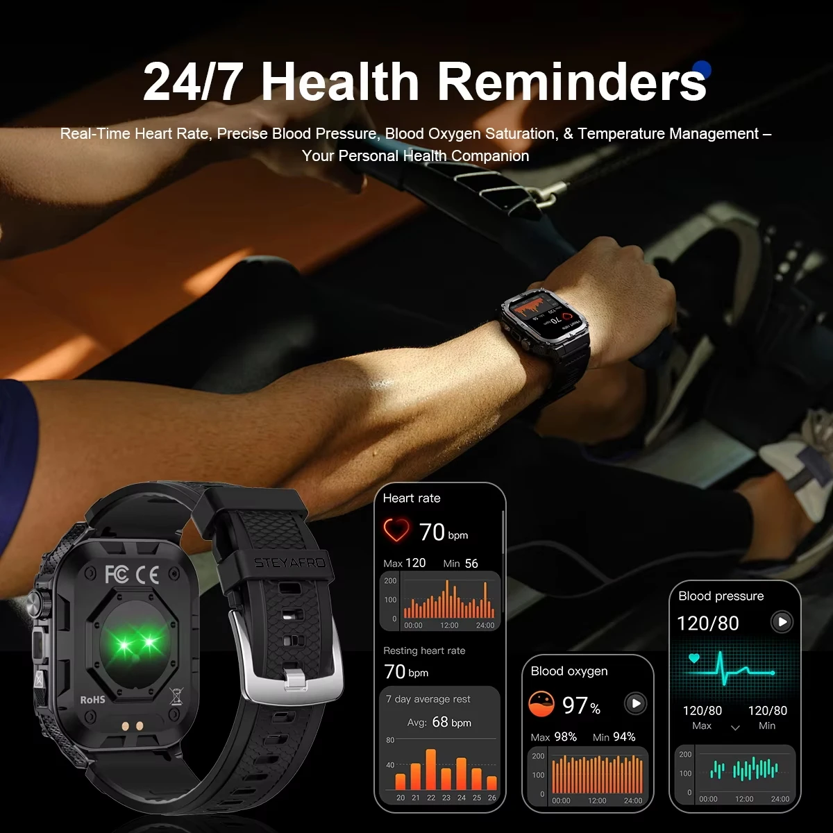 2026 new men's military smartwatch, flashlight motion trajectory multifunctional reminder outdoor tracking fitness smartwatch 6
