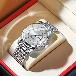 Luxury Men's Waterproof Stainless Steel Quartz Watch with Date and Week Display (Silver White)
