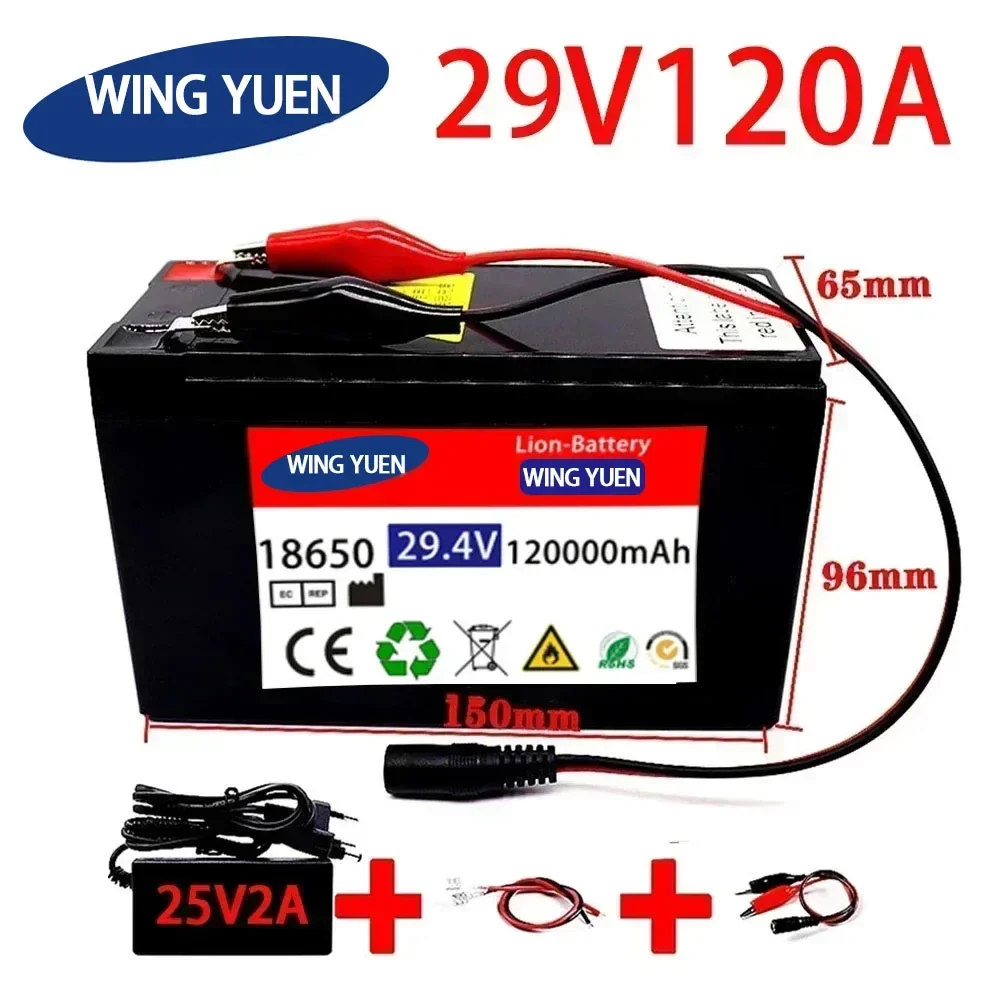 

29V Battery 120Ah 18650 lithium battery pack Rechargeable battery for solar energy electric vehicle battery+29.4v2A charger