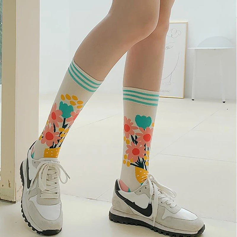 Fashion Colorful Spring Autumn Stocking  Women's Socks  Plant Hedgehog Slothsi Cotton Socks Personality Straight Trendy Socks images - 6