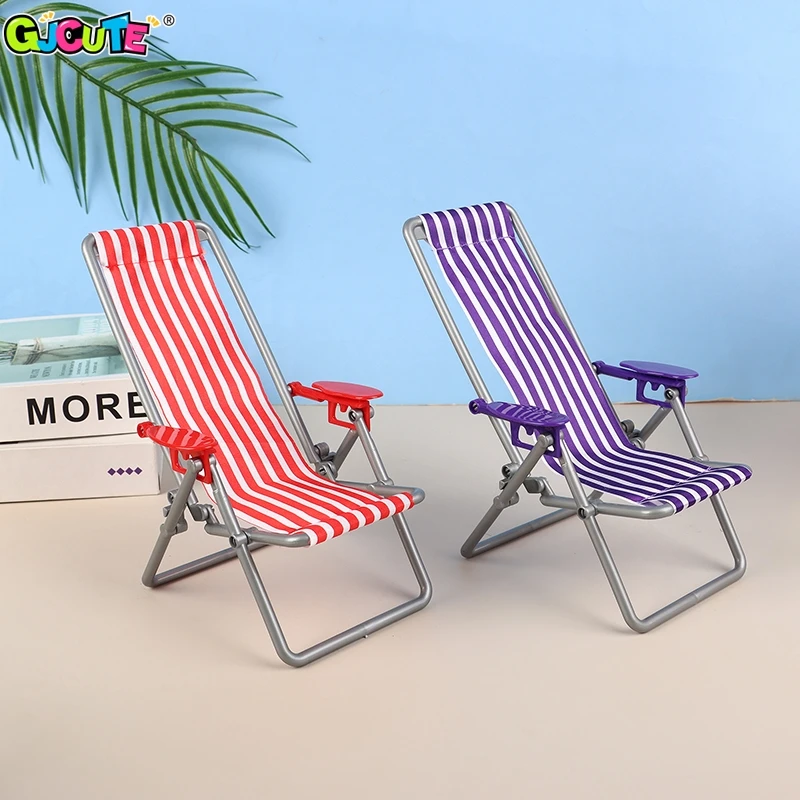

1Pc Dollhouse Mini Foldable Beach Chair Model Simulation Outdoor Casual Reclining Chair Dolls House Furniture Decoration