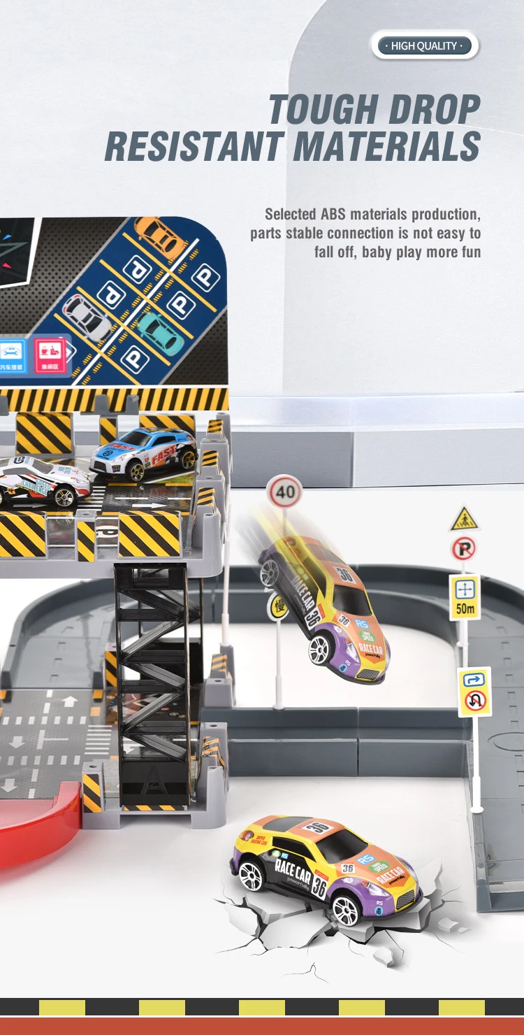 Six-Ply Track Parking Building with Four Mini Alloy Vehicle Parking Lot Toys Puzzle Splicing Toys Racing Rail Car Birthday Gift