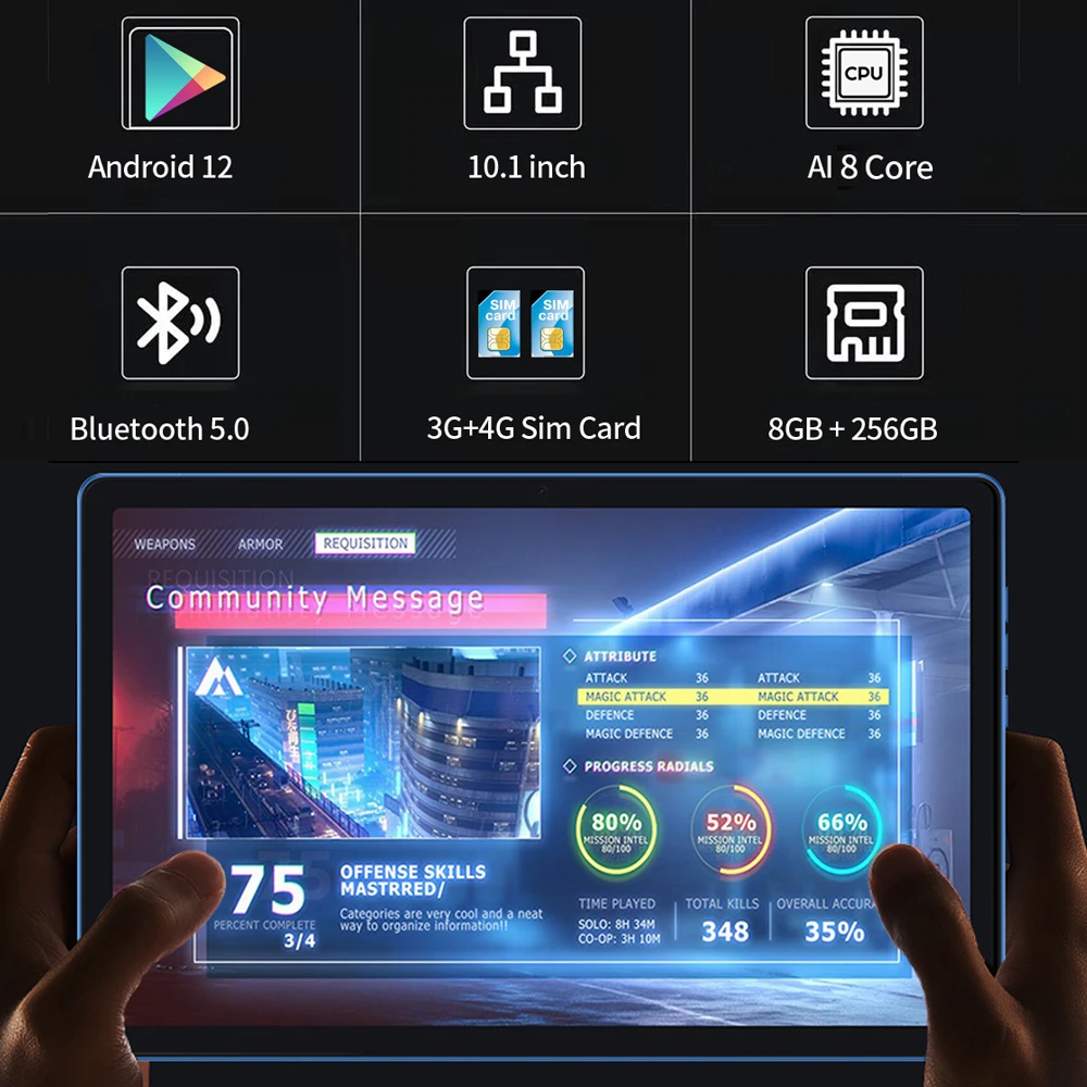 Original BDF P60 Tablet Pc 10.1 Inch 8GB RAM 256GB ROM Android 12 Octa Core 3G 4G LTE Internet WiFi Internet BT Global Version 2