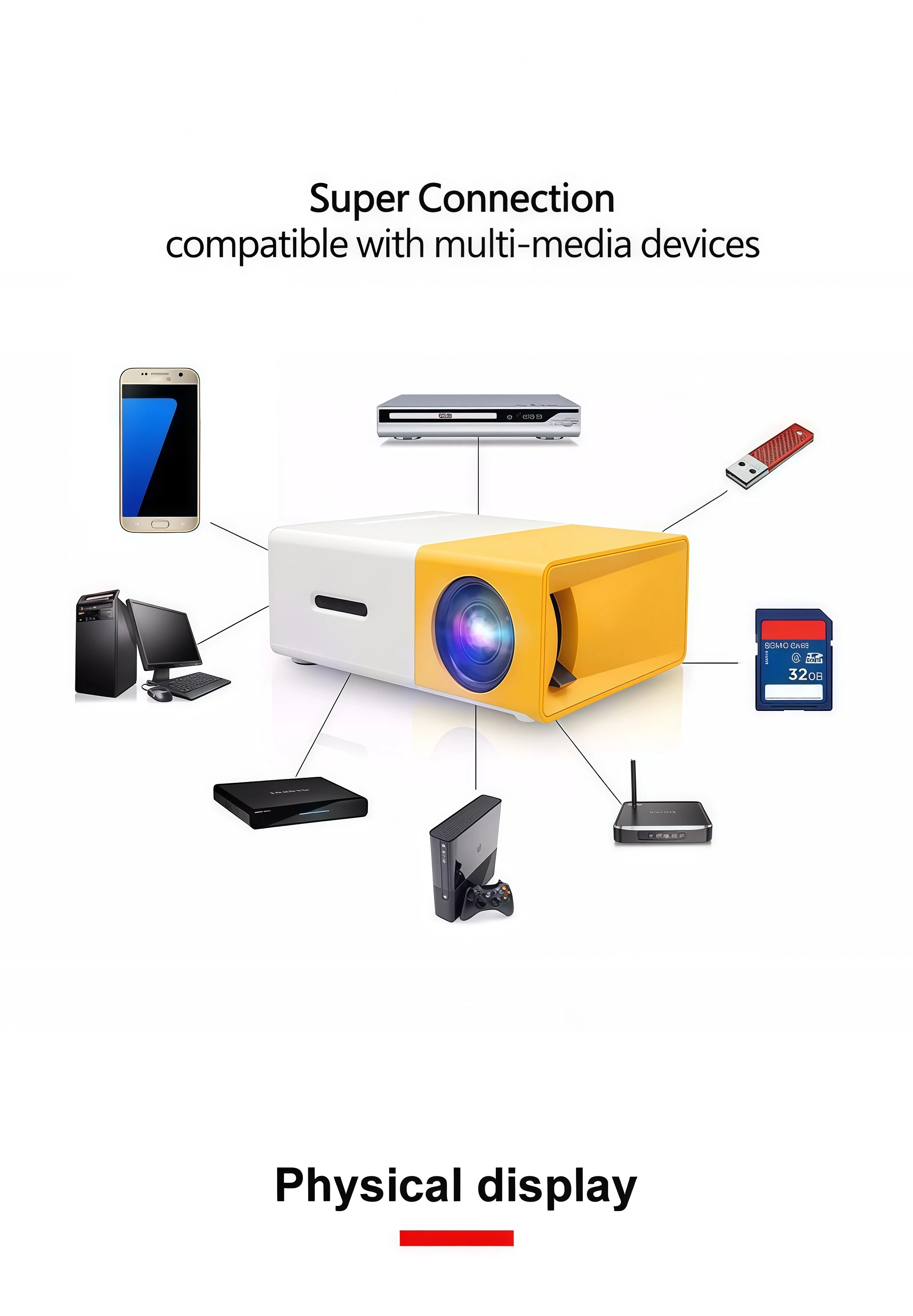 Mini Portable For Cartoon Outdoor LED Pico Movie Projector for Home Theater Kids