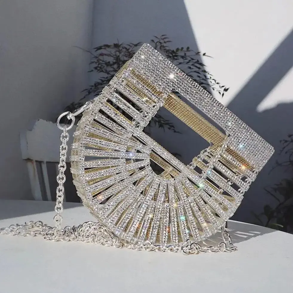JIOMAY Half Moon Bag Rhinestone Purse Luxury Designer
