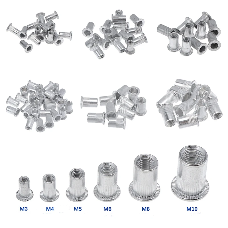 50/20pcs M3 M4 M5 M6 M8 M10 Aluminum Alloy Rivet Nuts Flat Head Threaded Insert Rivet Nuts Set Nutsert Cap Nut Rivnut