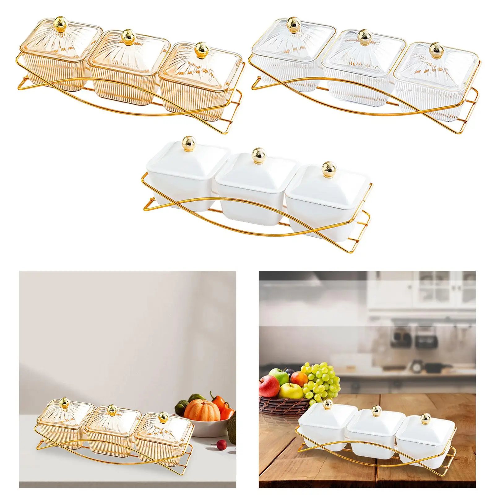 3 Snack Serving Bowls with Lid and Handle Nordic Fruit Snacks Serving Platter for Sweet Cookies Appetizer Wedding Nuts Home
