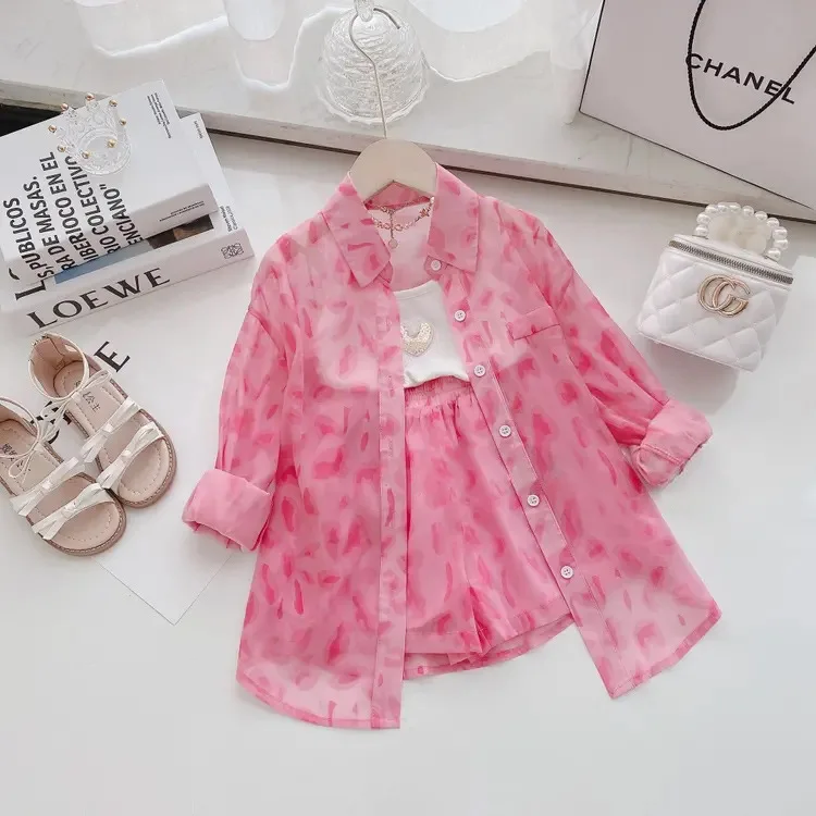 

Children Suit Summer Baby Leopard Girls Long-sleeved Two-piece Coat
