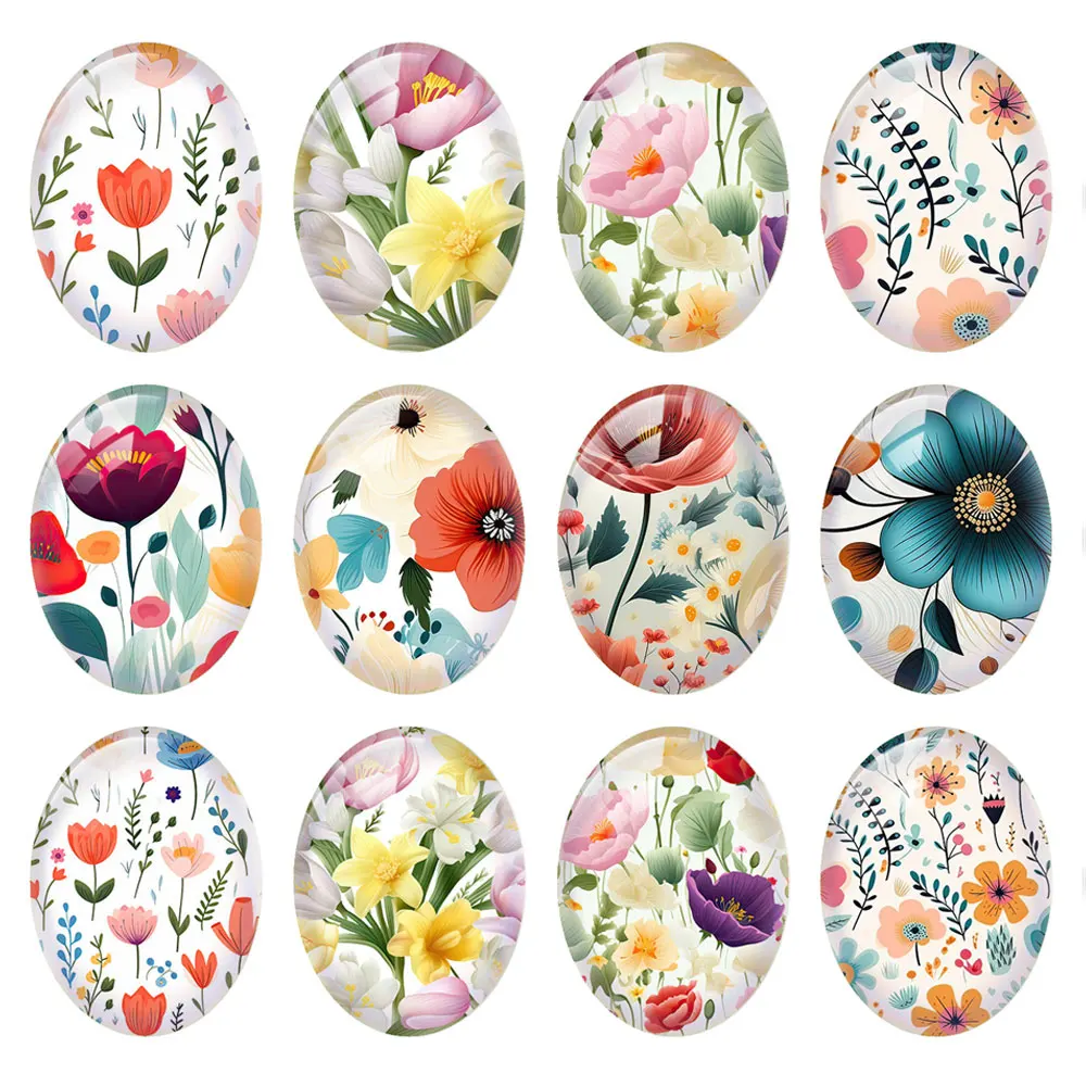 

10pcs/lot Oval Photo Glass Cabochon Flower Flatback Charms Demo Flat Back Cameo For Diy Jewelry Making Findings Accessories