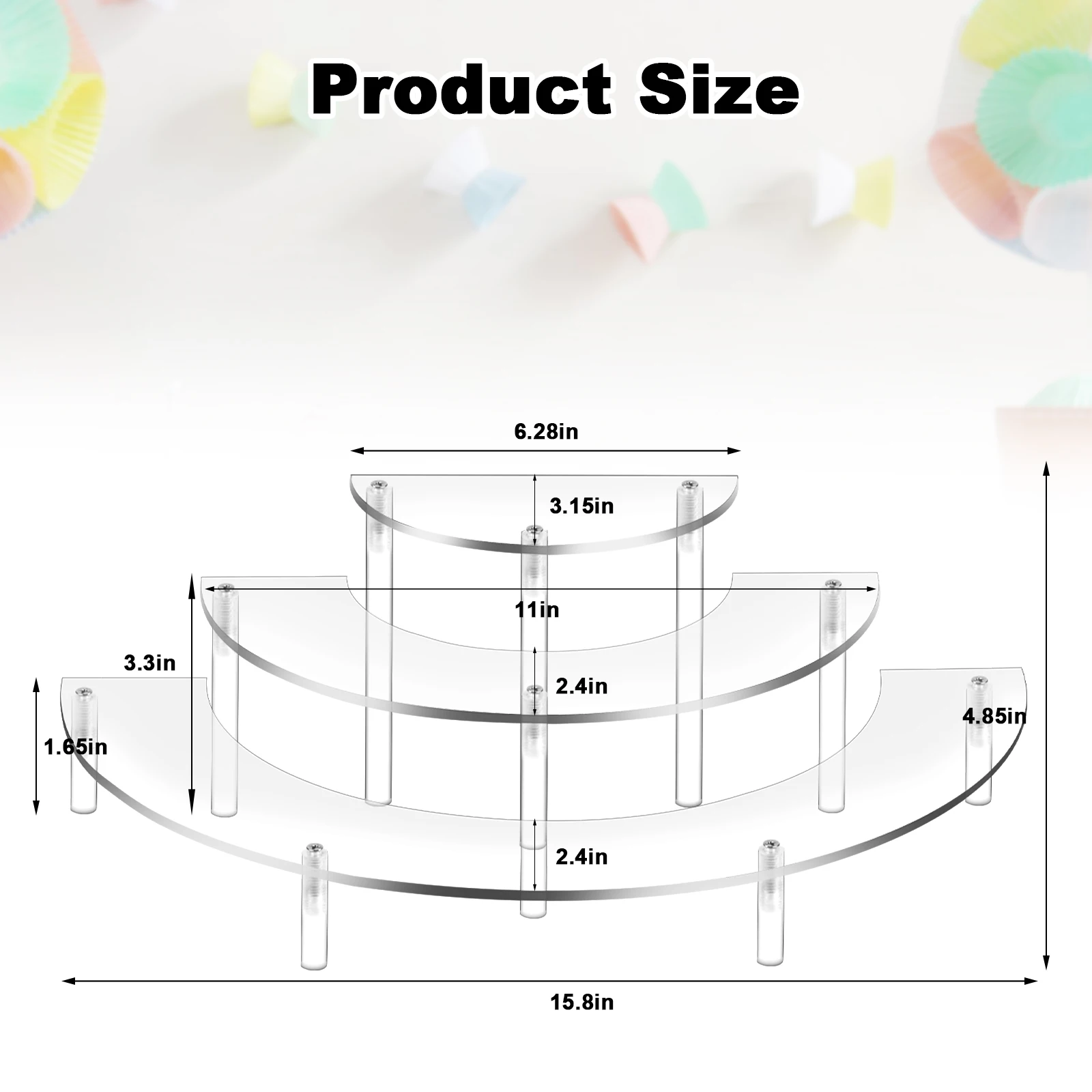 Acrylic 3 Tier Semicircle Cupcake Stand for Wedding Party