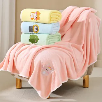 Asciugamano da Bagno per Neonati, Coperta Avvolgente per Bambini, Morbido Accappatoio con Ricami di Animali Carini, Coperta in Pile per Bambini