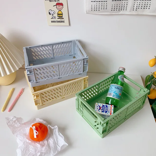 Plastic Foldable Storage Crate Folding Box Basket Stackable Cute Makeup Jewellery Toys Boxes for Storage Box Organizer Portable 4