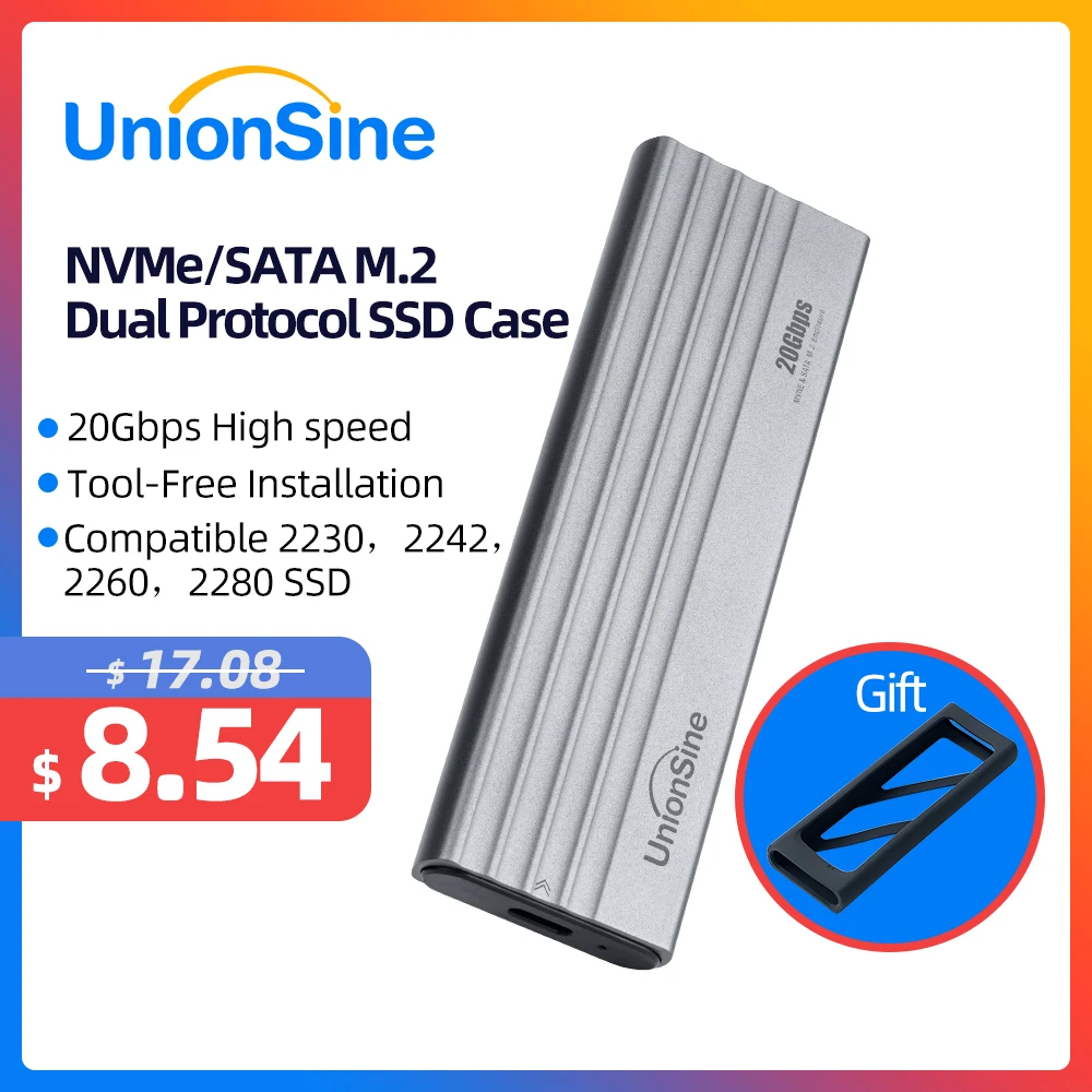 Unionsine-carcasa de SSD M.2, adaptador USB 3,2 Gen2, USB C, teclas M y B & M para 2230, 2242, 2260