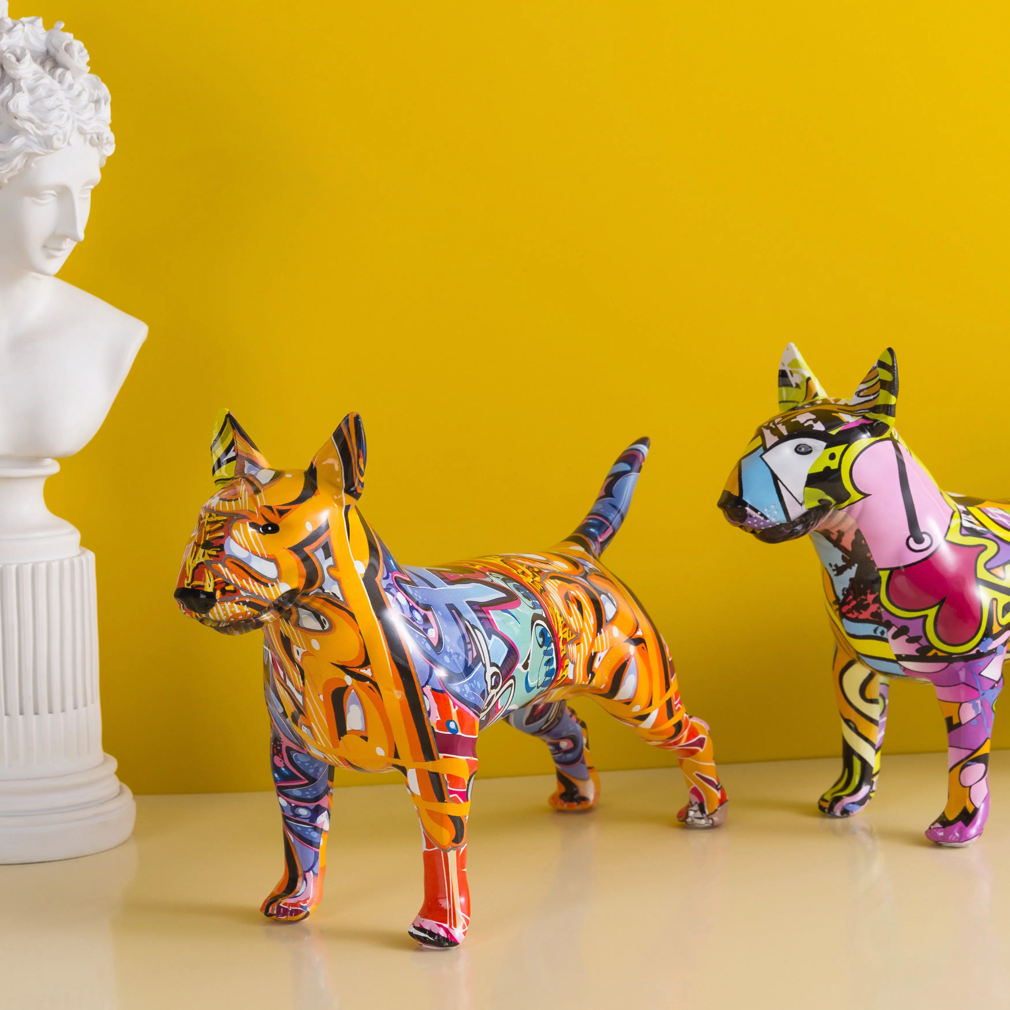 Graffiti Staffordshire Bull Terrier Ornaments Figurines Colorful