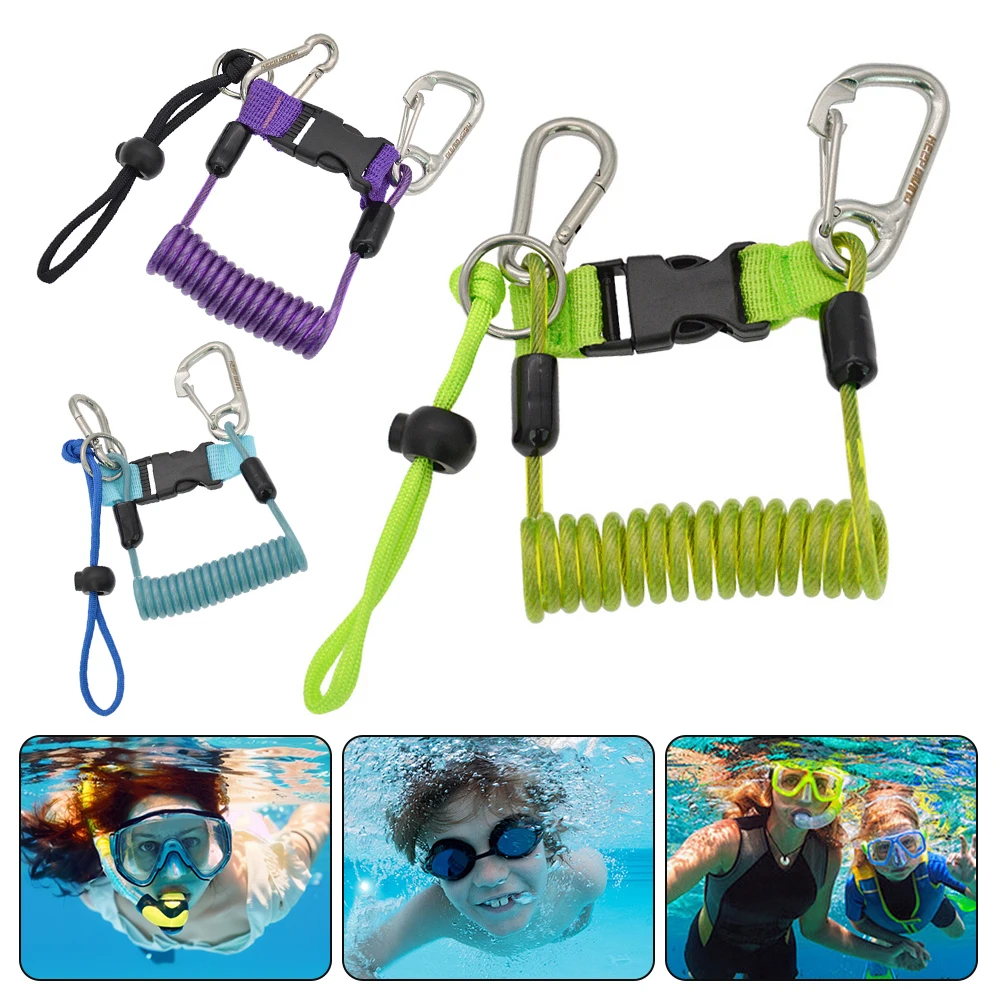 Swimming Diving Lanyard with Quick Release Buckle Scuba Diving Coil Landyard Stainless Steel for Underwater Camera Flashlight