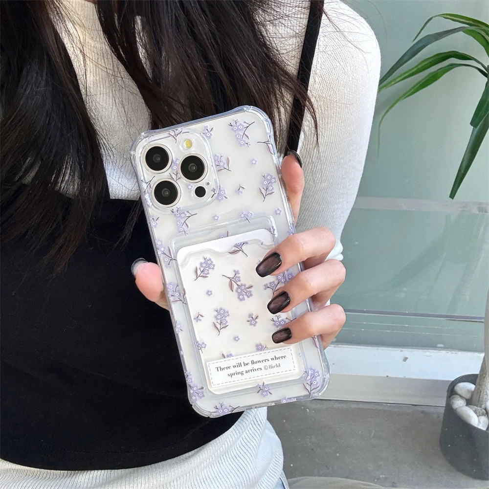 Korean Cute Flower Luxury Card Holder Phone Case - Anti-fall Cover