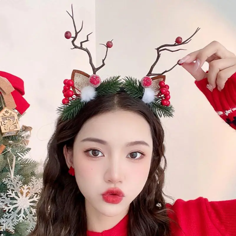 Christmas Antler Headband Fairy Flower Berry Tree Branch Cosplay Hairband Festival Party Props