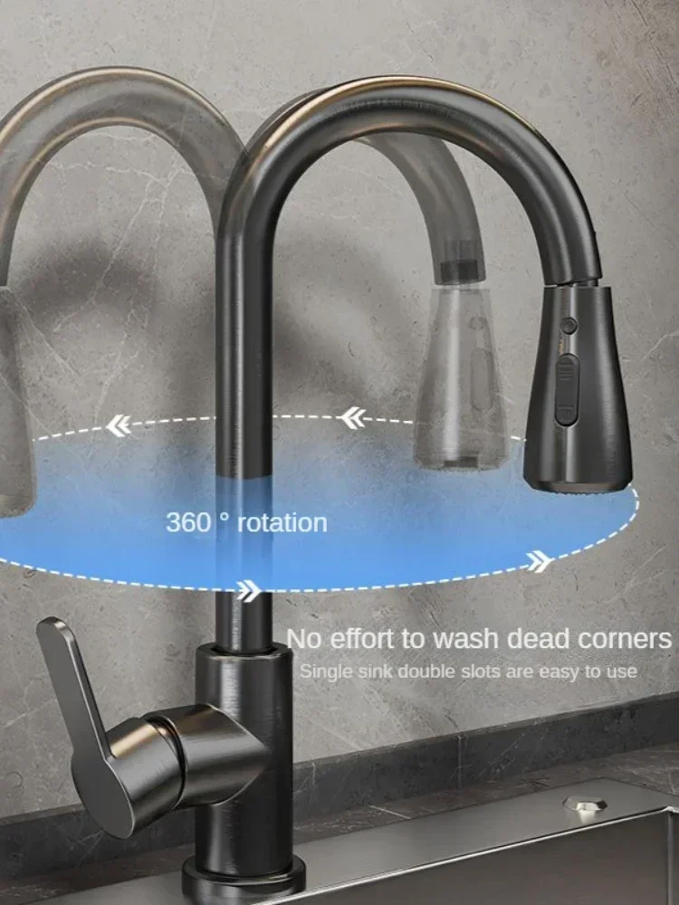 Pull kitchen faucet cold and hot water dual purpose splash proof faucet fast heating household wash basin
