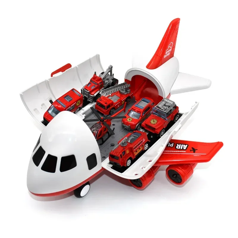 Kid's Car Toys Aircraft Toy Multi-function Passenger Plane Accommodate Simulation Rail Inertia Toys with 6 Alloy Car Toys for 6
