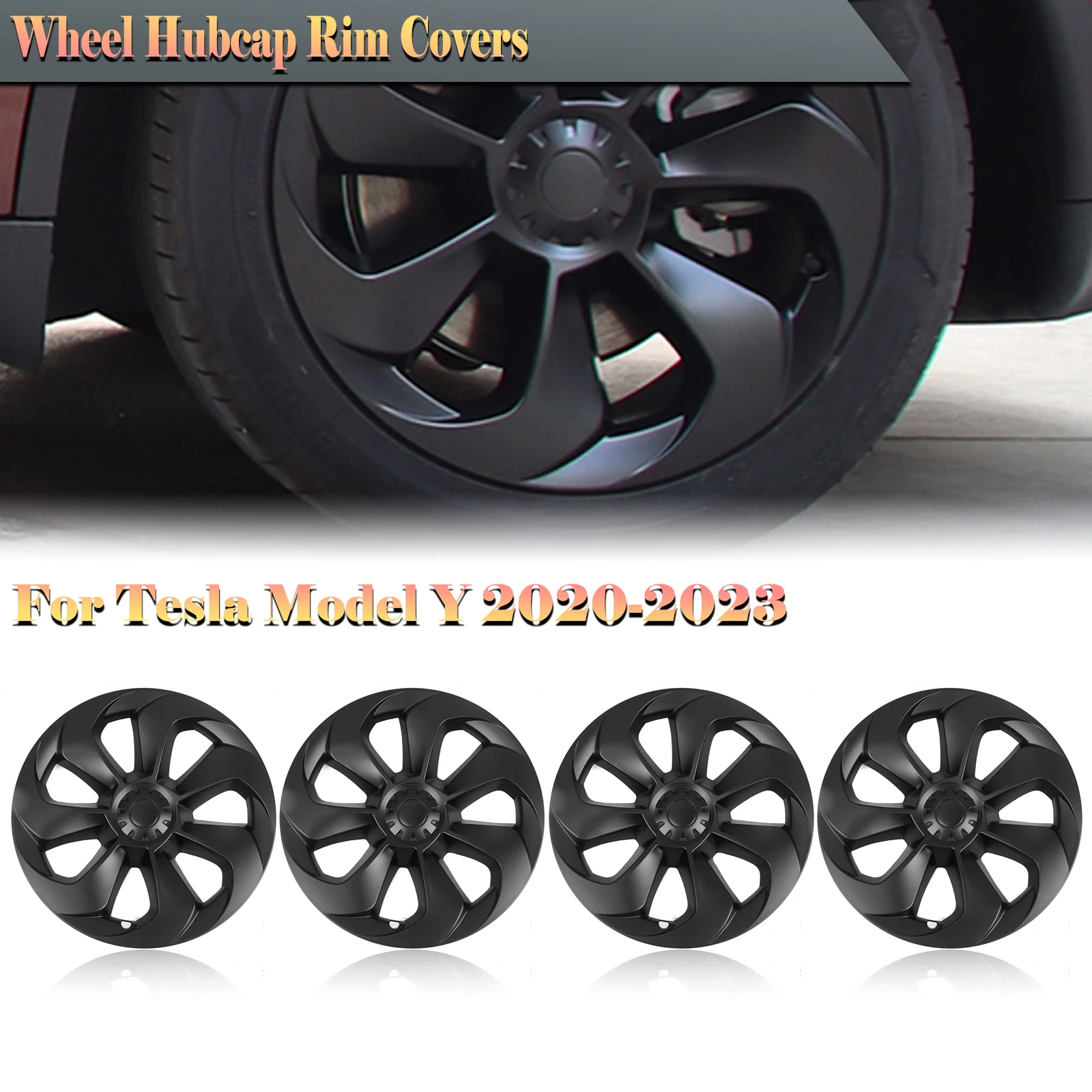 

For Tesla Model Y 2020 2021 2022 2023 2024 19" Wheel Cover Hubcaps Rim Cover Blade Style DIY 19 Inch Matte Black Car Hub Caps