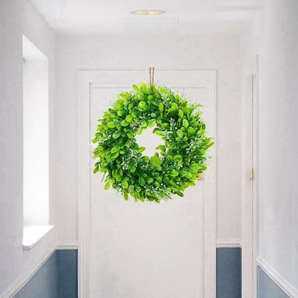 Artificial Boxwood Wreath Handmade Green Leaves Garlands Party Home