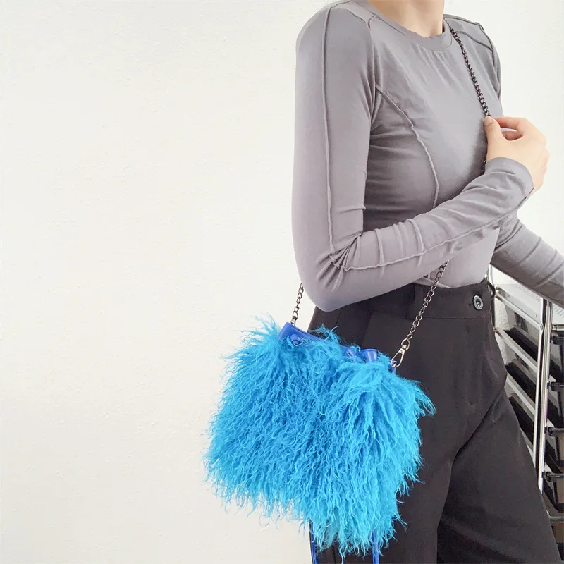 Bolso de lujo con borlas de colores y cordón peludo para mujer, bolso de felpa estilo Harajuku Street Punk Y2k, bolso de hombro de piel sintética para chicas atractivas