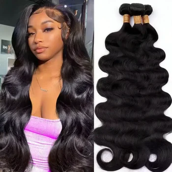 Extensioni di Capelli Umani Brasiliani Ondulati da 42 Pollici, Trama di Capelli Vergini 12A Non Trattati, Neri Naturali, Ondulati