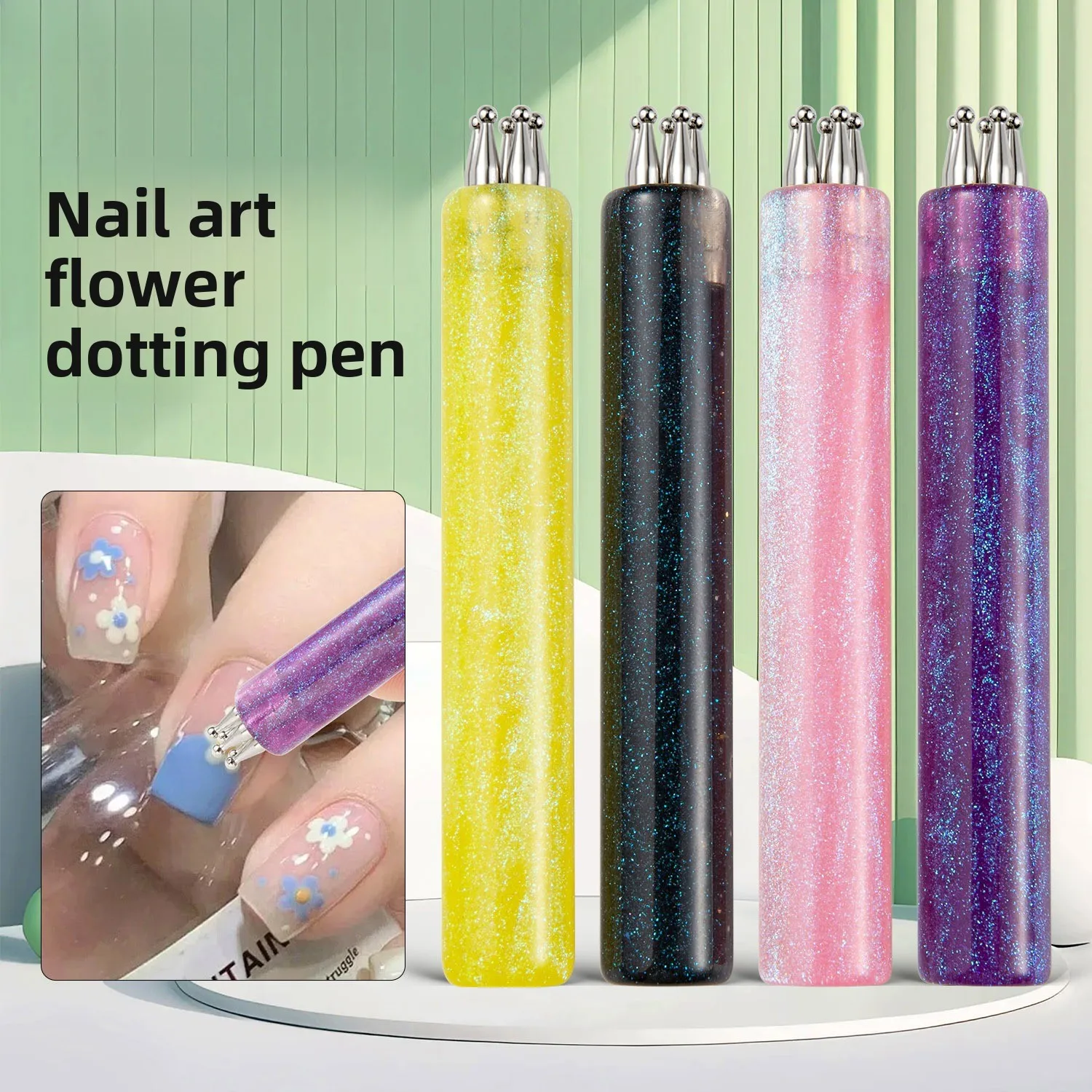 다용도 5잎 꽃 네일 도팅펜 네일아트 아크릴 꽃 네일 라인스톤 펜 마블링 드로잉 페인팅 펜 도구