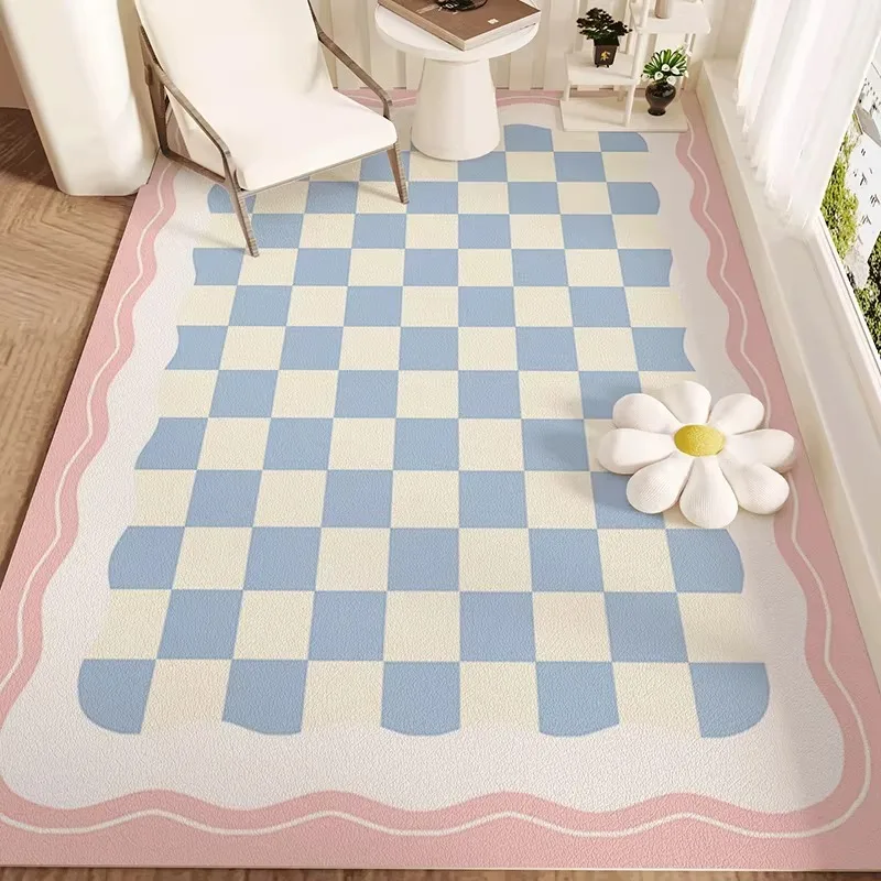 PVC Kitchen Floor Mat Modern Checker Floral Waterproof Oil-proof  Bathrooms Carpet  Wipeable No-clean Free Cut Balcony Rug Tapis