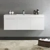 60 Inch White Wall Hung Modern Double Bathroom Vanity - Includes Integrated White Sink with 3 Cabinets - Faucet Not Included 5