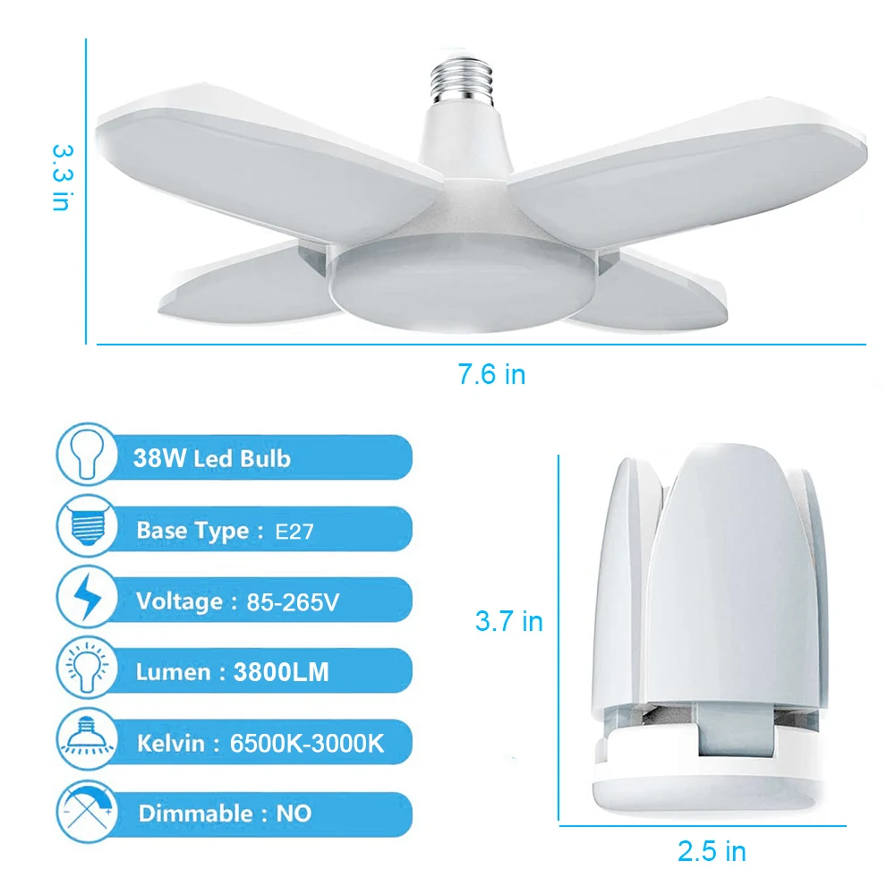 1pcs LED Garage Light Deformable Ceiling Light 90 Degrees Adjustable High-Bay Garage For Warehouse Workshop Folding
