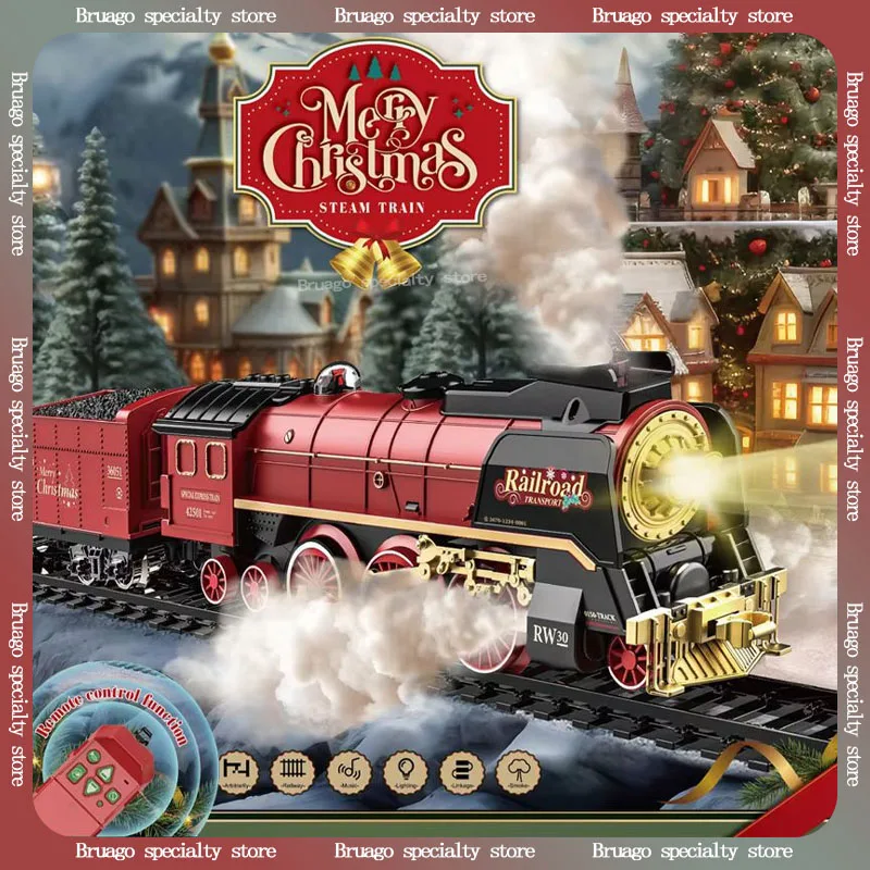Christmas Series Retro Classical Remote Control Small Train Track Electric Steam Track Train Model Children's Holiday Toy Gift