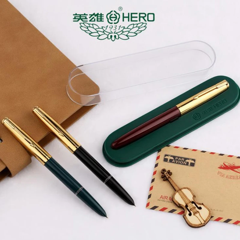 Hero 616 Vintage Classic Design 0.5mm Iridium Fine Nib Gold Trim Fountain Pen Office School Writing Tool Pen Set Accessory new old stock vintage yongsheng 320 fountain pen fine nib iridium cloisonne handmade works of art writing stationery collection