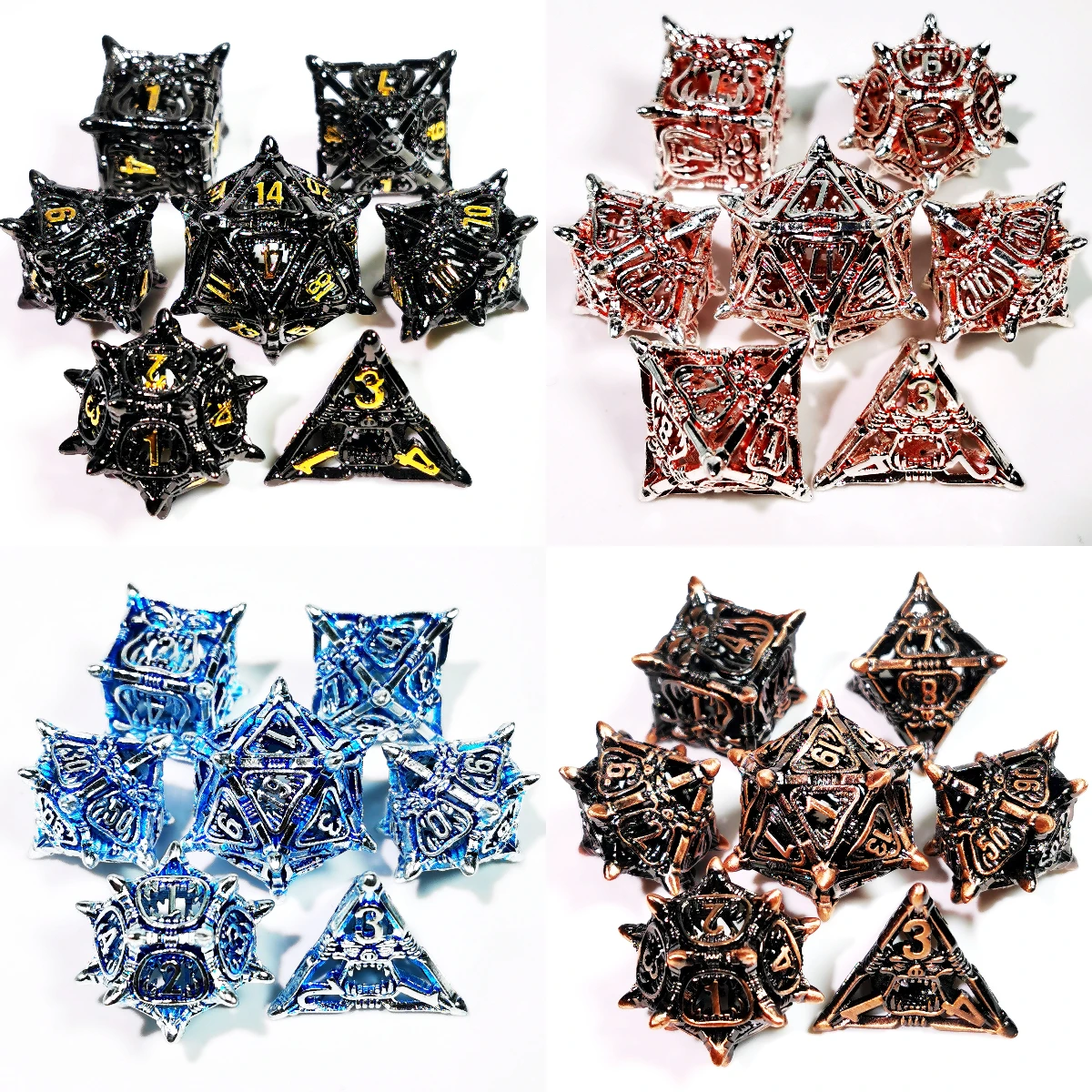 "DnD Dice Set - 7 Piece Sharp Edge Zinc Alloy Dice, Metal Hollow Beast Pattern, Silver for RPG & Tabletop Games" 6