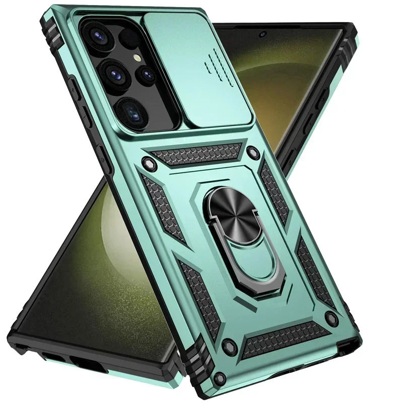 Military Grade Armor Case with Slide Camera Lens Cover and Holder Ring Stand