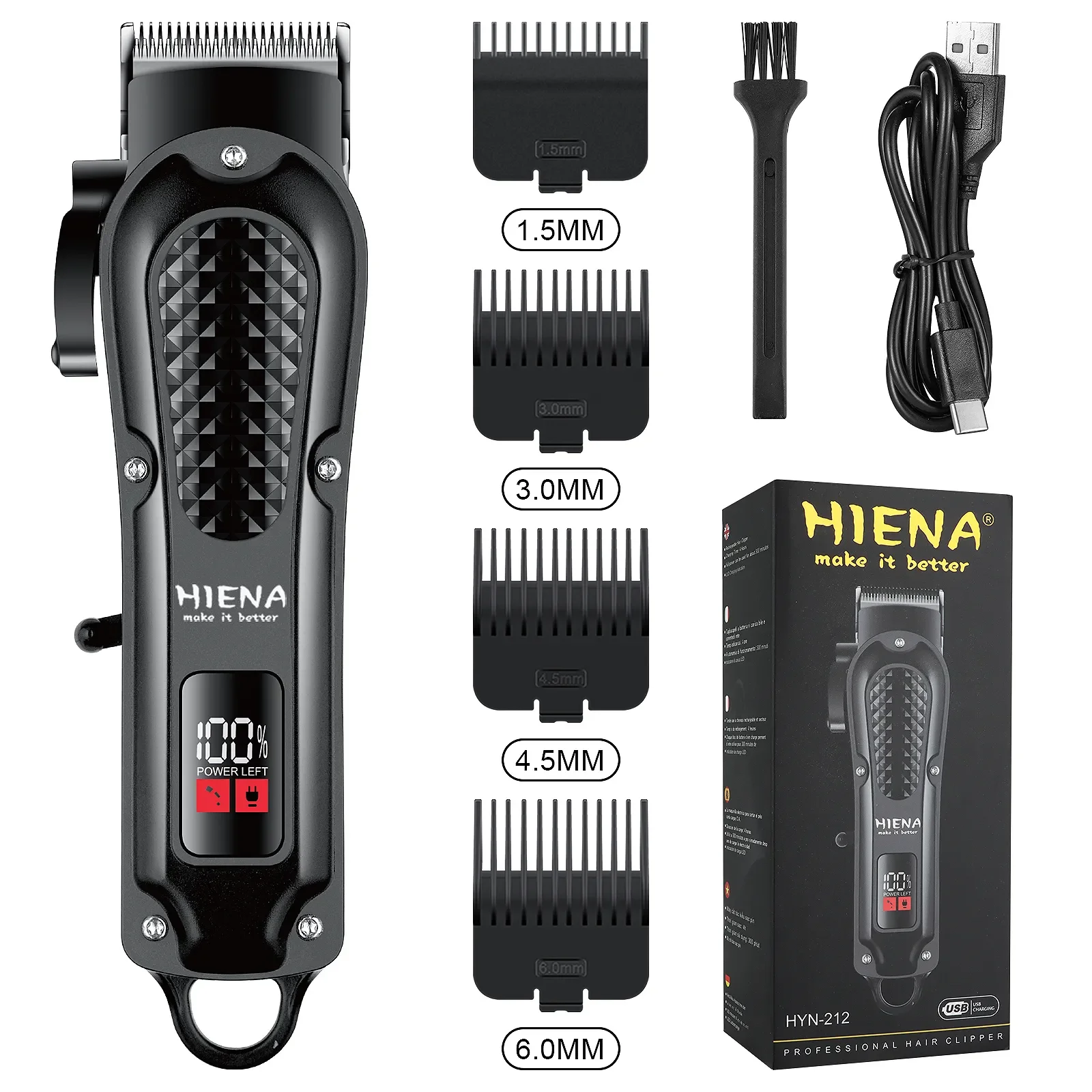 Tondeuse à Cheveux Rechargeable Sans Fil UBS - Pour Hommes, Barbe Et Corps - Marque HIENA - Neuf
