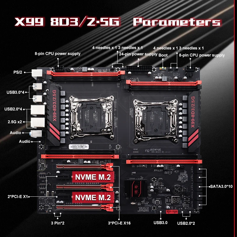 X99 Motherboard Dual CPU LGA 2011 V3 E-ATX SATA3 DIMM