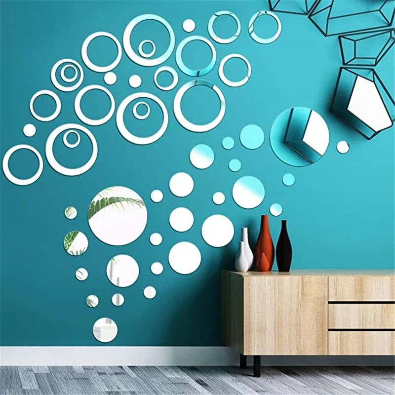 Home Decor Wall Stickers 3D Mirror Acrylic Round Love Decal Self-Adhesive Bedroom Office Background Mural DIY
