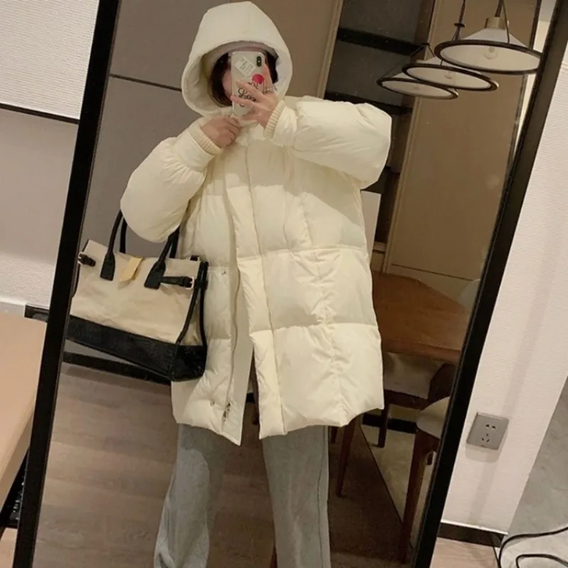 2023 New Women Down Jacket Winter Coat Female Mid Length Version Parkas Loose Thick Outwear Hooded Fashion Simplicity Overcoat
