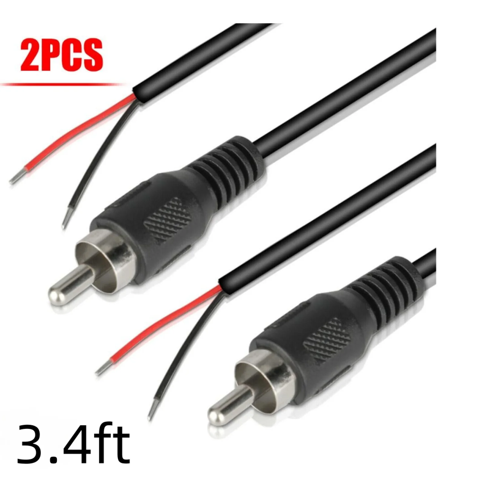 2Pcs RCA Male Plug Jack to Bare Wire Cable Repair Cord For CD DVD Player Tuner Amplifier Audio Speaker Subwoofer HDTV Cable 1m