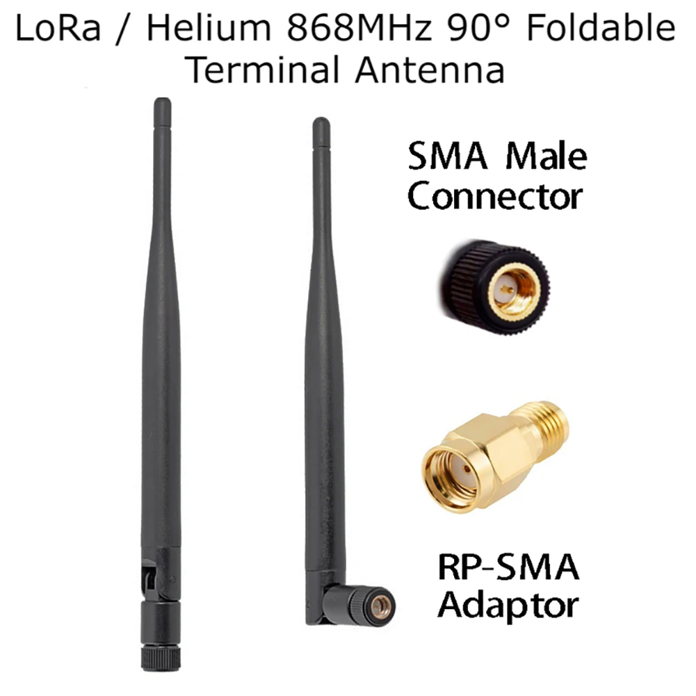 

LoRa Helium HNT 868MHz 90° Foldable SMA Male Antenna Black IoT LoRaWAN Aerial Indoor / Outdoor Foldable Glue Stick Antenna