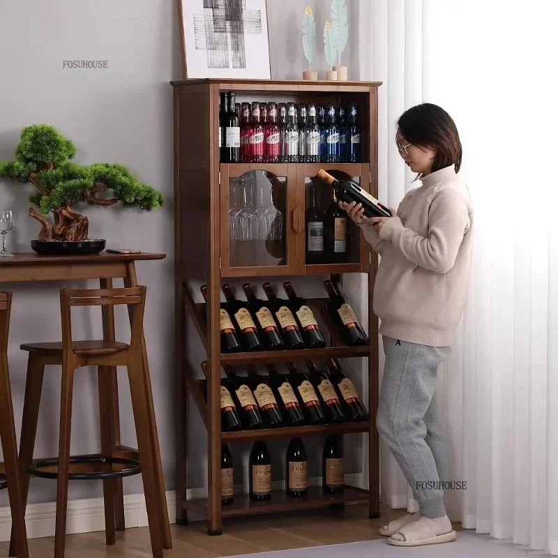European Bamboo Wine Cabinets Modern Living Room Storage Display Cabinet Showcase Home Multi Layer Red Wine Rack Bar Furniture